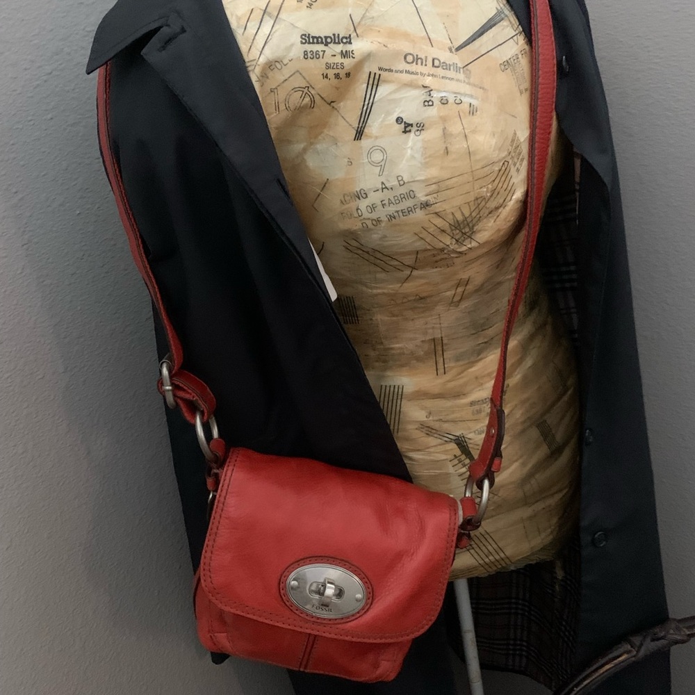 Fossil Red Leather Crossbody Bag